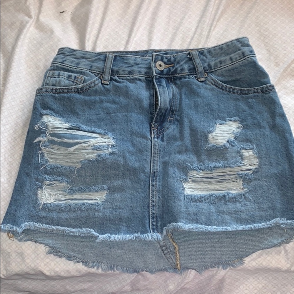 Distressed jean skirt